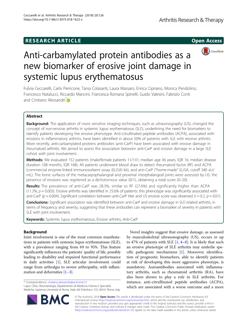Anti-Carbamylated Protein Antibodies As a New Biomarker of Erosive Joint