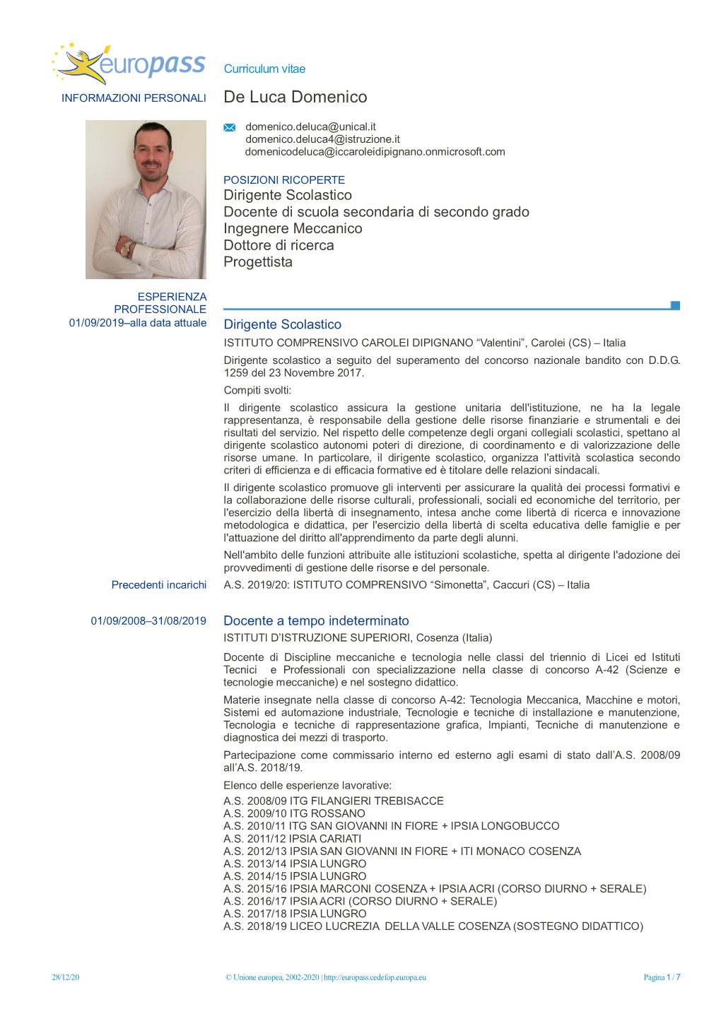 Curriculum Vitae Europass 20201228 De Luca Domenico.Pdf