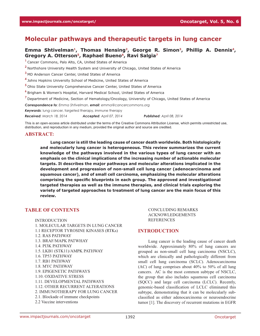 Molecular Pathways and Therapeutic Targets in Lung Cancer