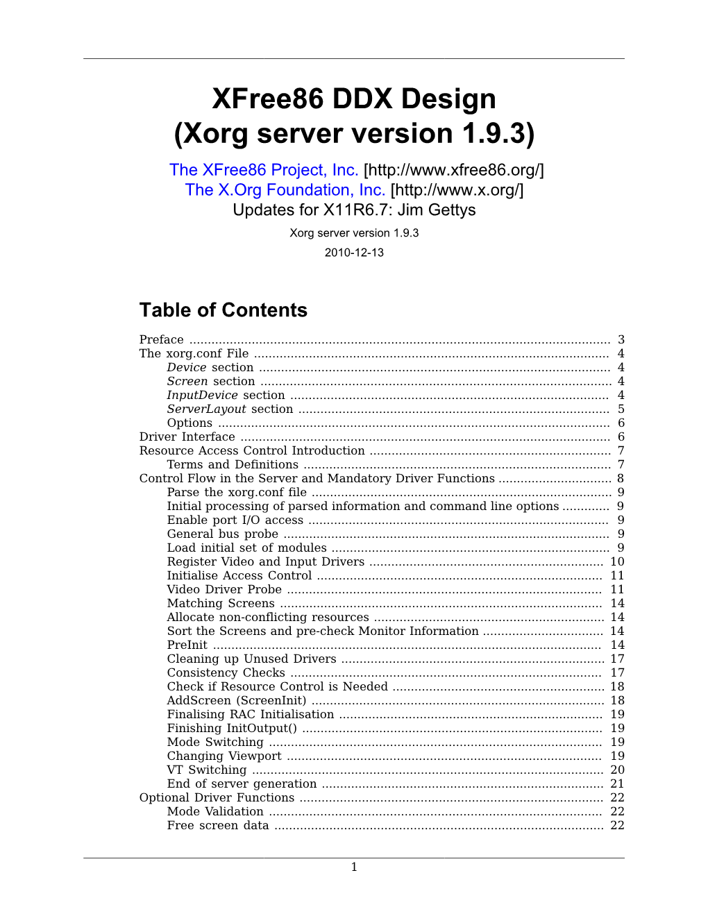 Xfree86 DDX Design (Xorg Server Version 1.9.3) the Xfree86 Project, Inc