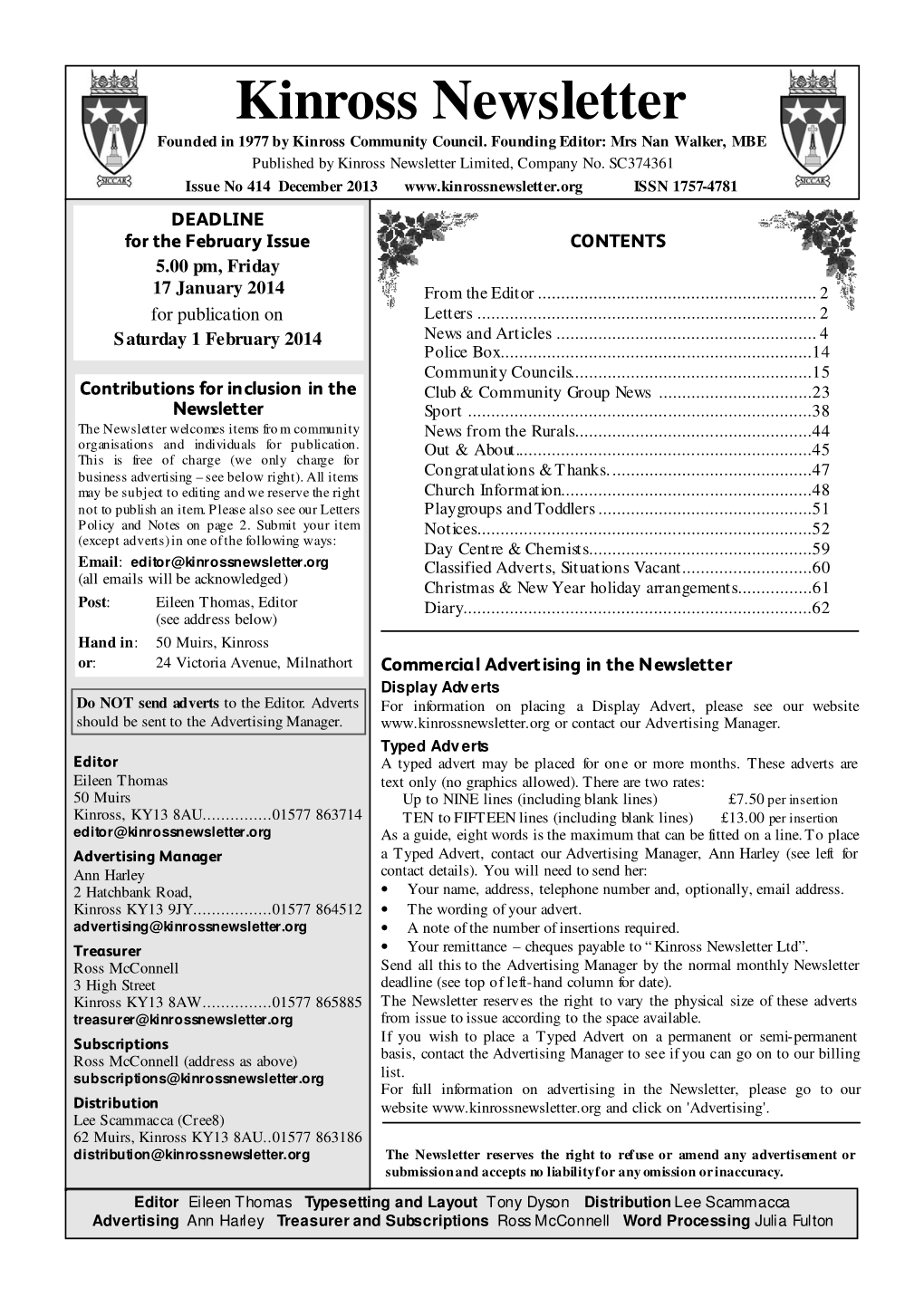 Kinross Newsletter Founded in 1977 by Kinross Community Council