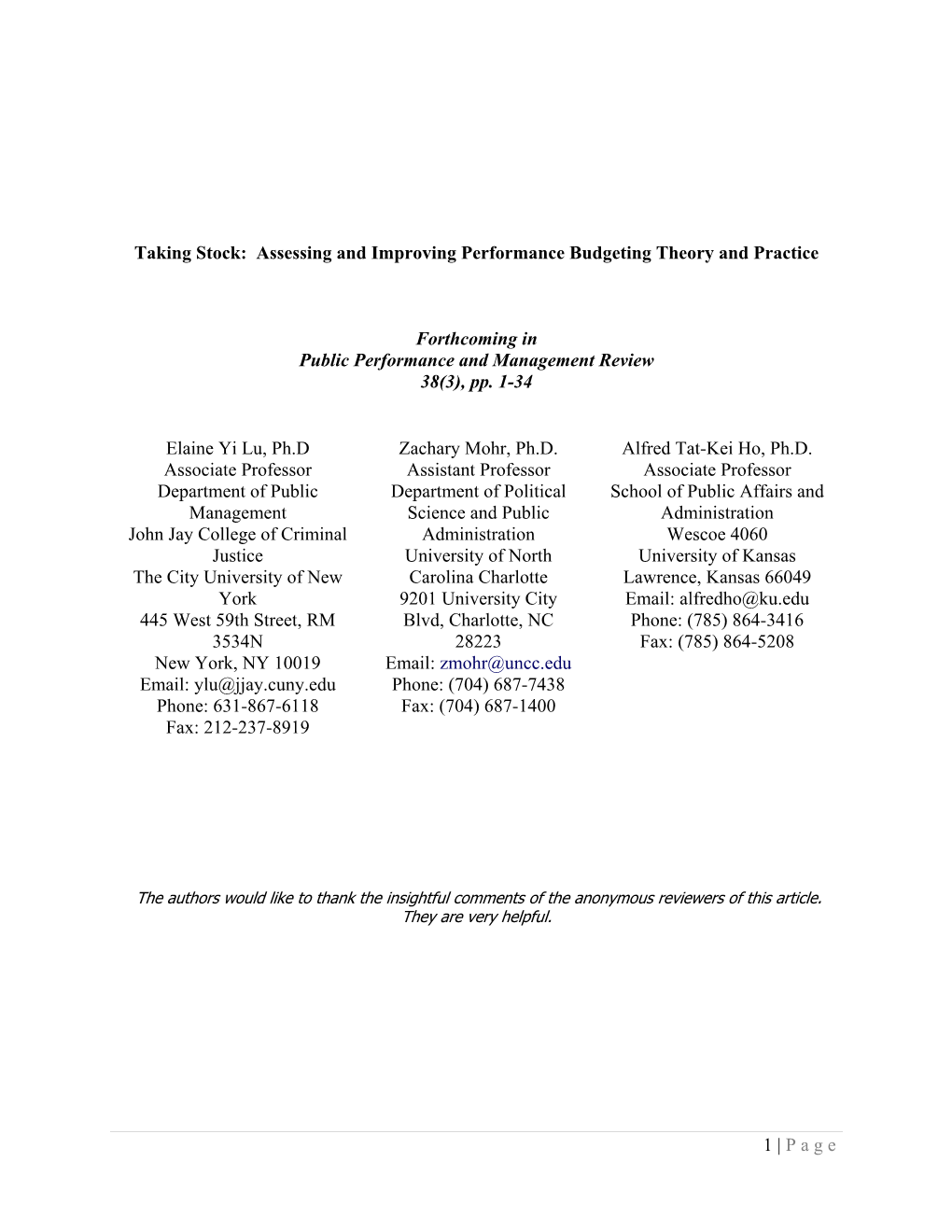 Assessing and Improving Performance Budgeting Theory and Practice