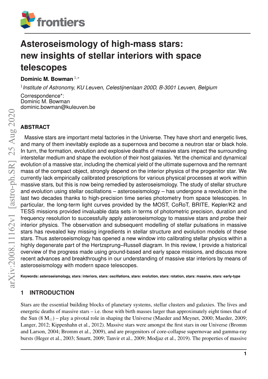 Arxiv:2008.11162V1 [Astro-Ph.SR] 25 Aug 2020 1 INTRODUCTION