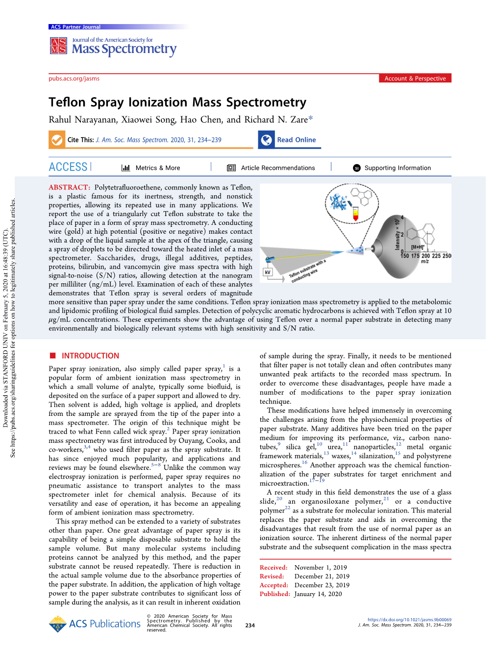 Teflon Spray Ionization Mass Spectrometry