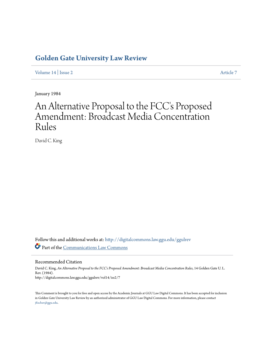 Broadcast Media Concentration Rules David C