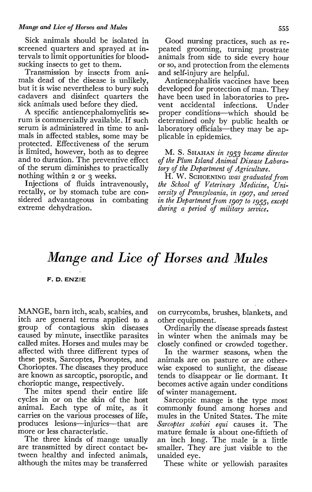 Mange and Lice of Horses and Mules