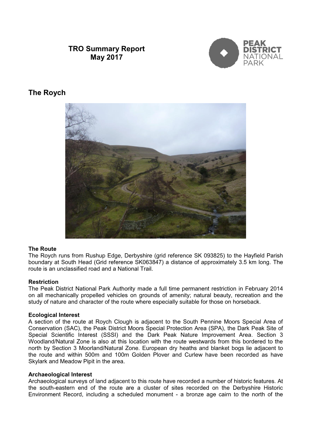 TRO Summary Report May 2017 the Roych