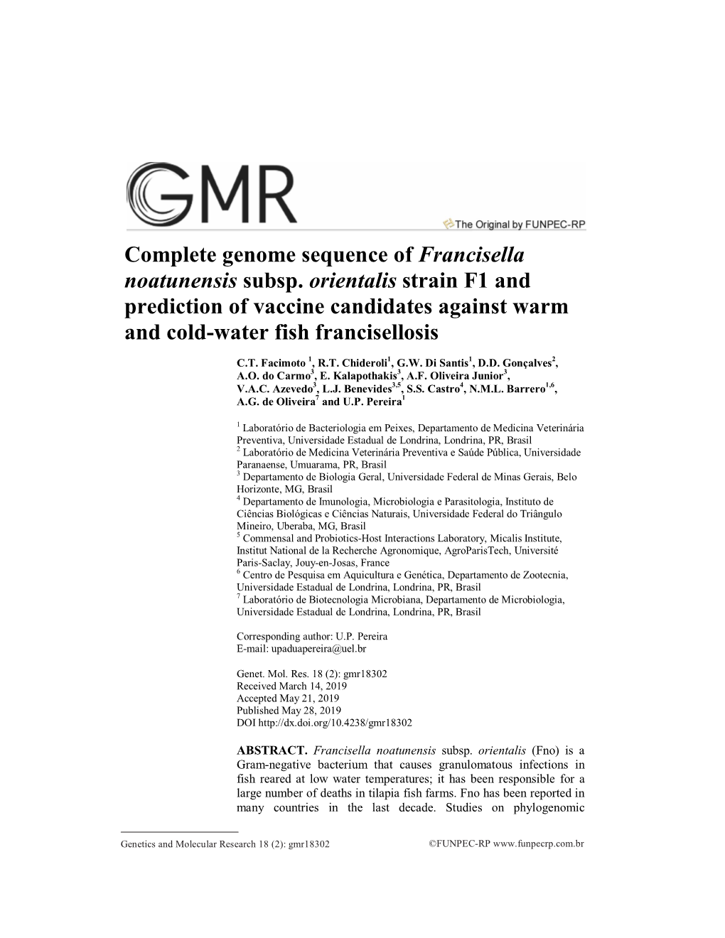 Complete Genome Sequence of Francisella Noatunensis Subsp