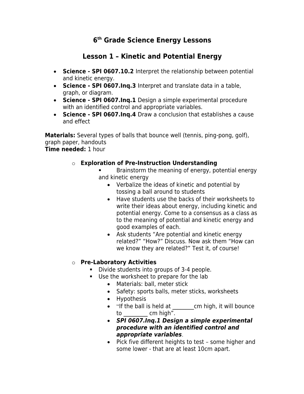 Unit Plan 6Th Grade Science