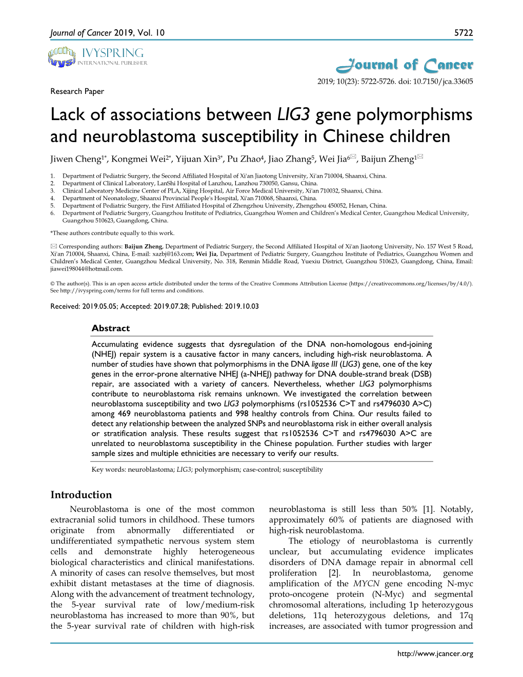 Lack of Associations Between LIG3 Gene Polymorphisms And