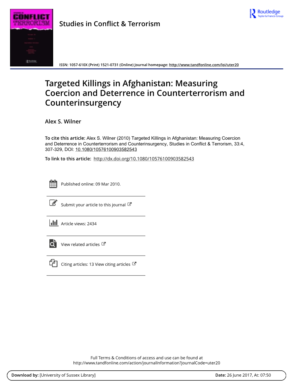 Targeted Killings in Afghanistan: Measuring Coercion and Deterrence in Counterterrorism and Counterinsurgency