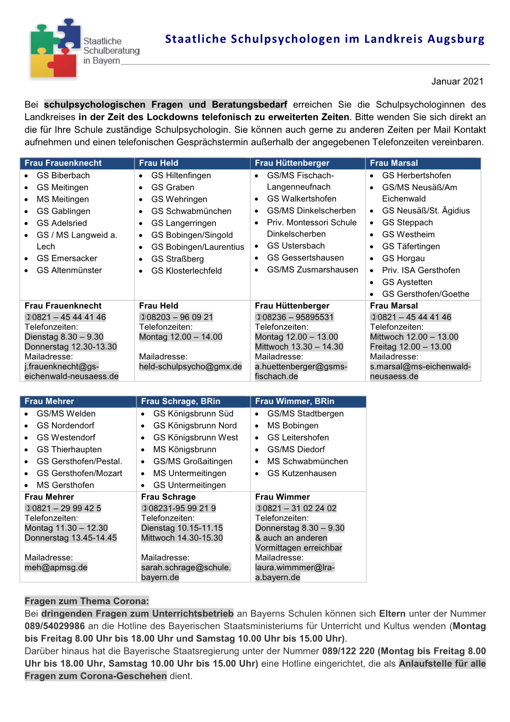 Staatliche Schulpsychologen Im Landkreis Augsburg