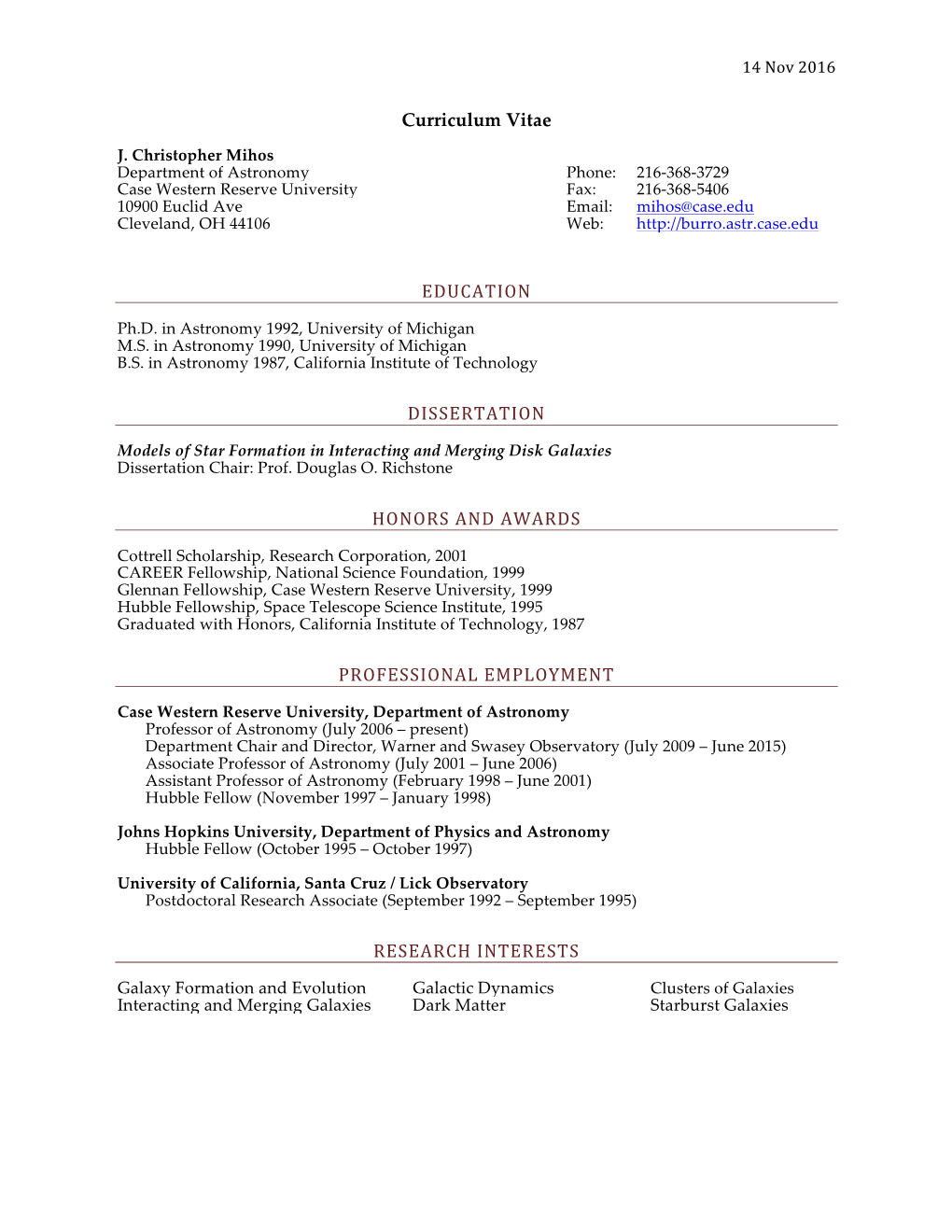 Curriculum Vitae EDUCATION DISSERTATION HONORS AND