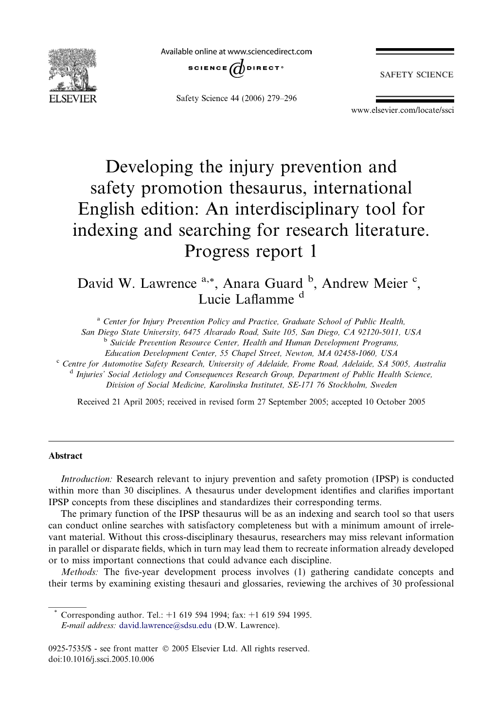 Developing the Injury Prevention and Safety Promotion Thesaurus