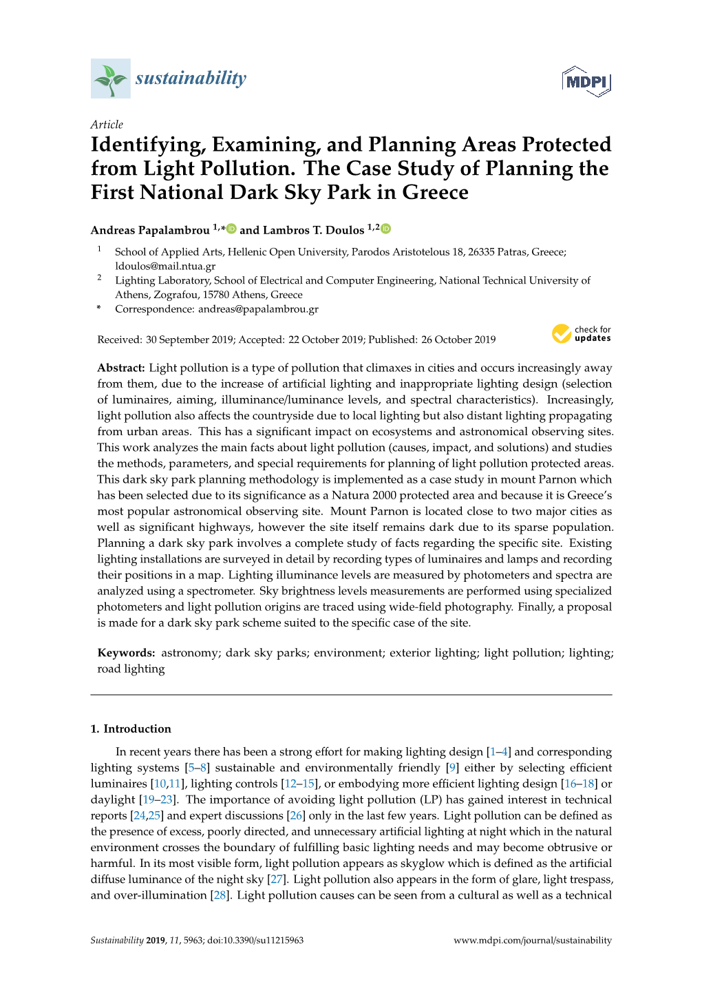 Identifying, Examining, and Planning Areas Protected from Light Pollution