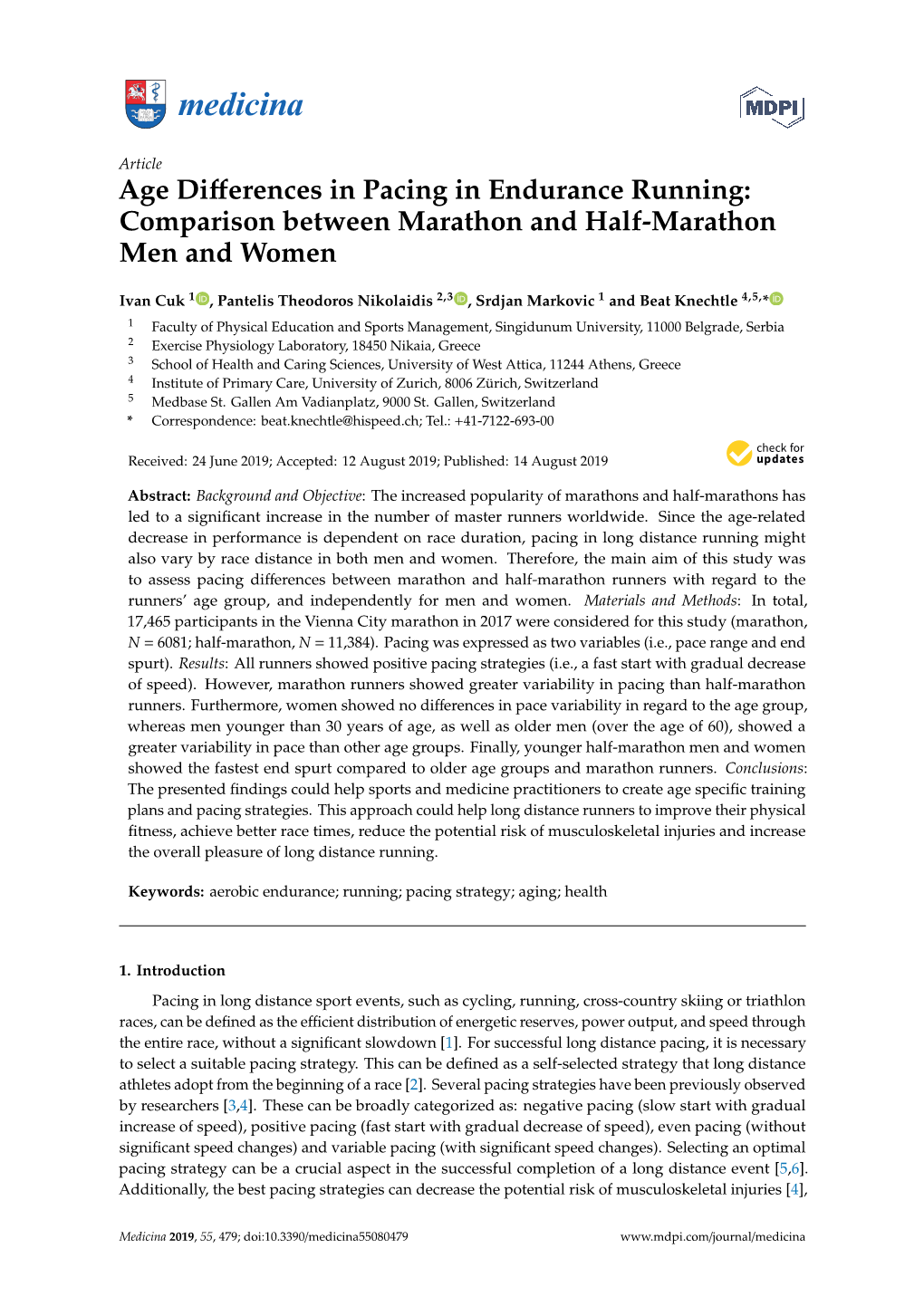 Age Differences in Pacing in Endurance Running: Comparison