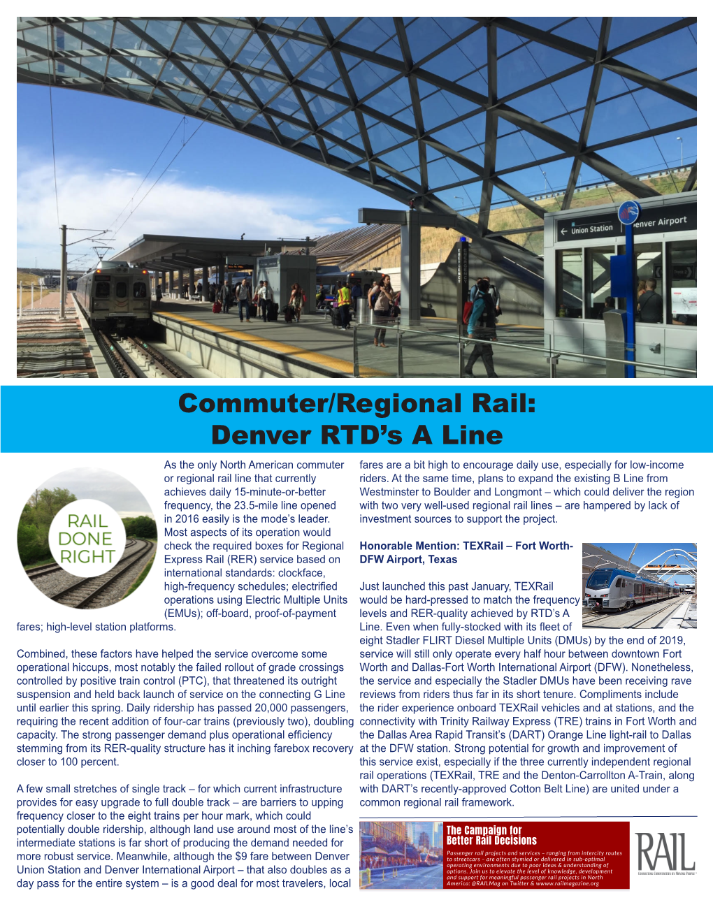 Commuter/Regional Rail: Denver RTD's a Line