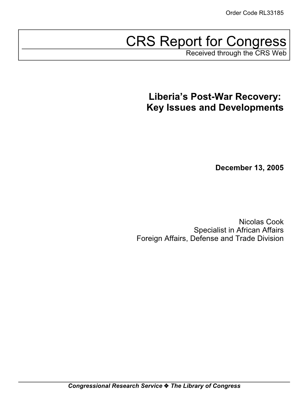 Liberia's Post-War Recovery