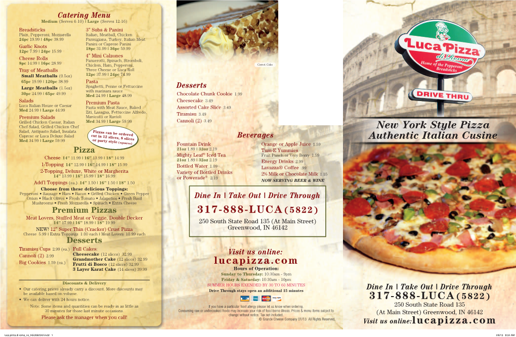 Lucapizza.Com New York Style Pizza Authentic Italian Cusine 317-888