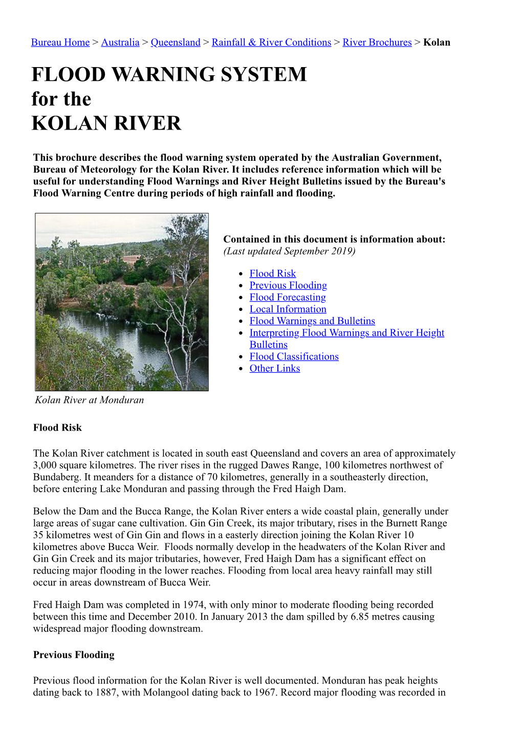 FLOOD WARNING SYSTEM for the KOLAN RIVER