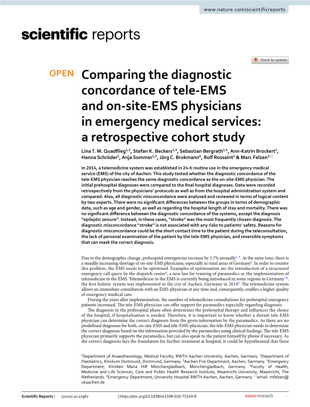 Comparing the Diagnostic Concordance of Tele-EMS
