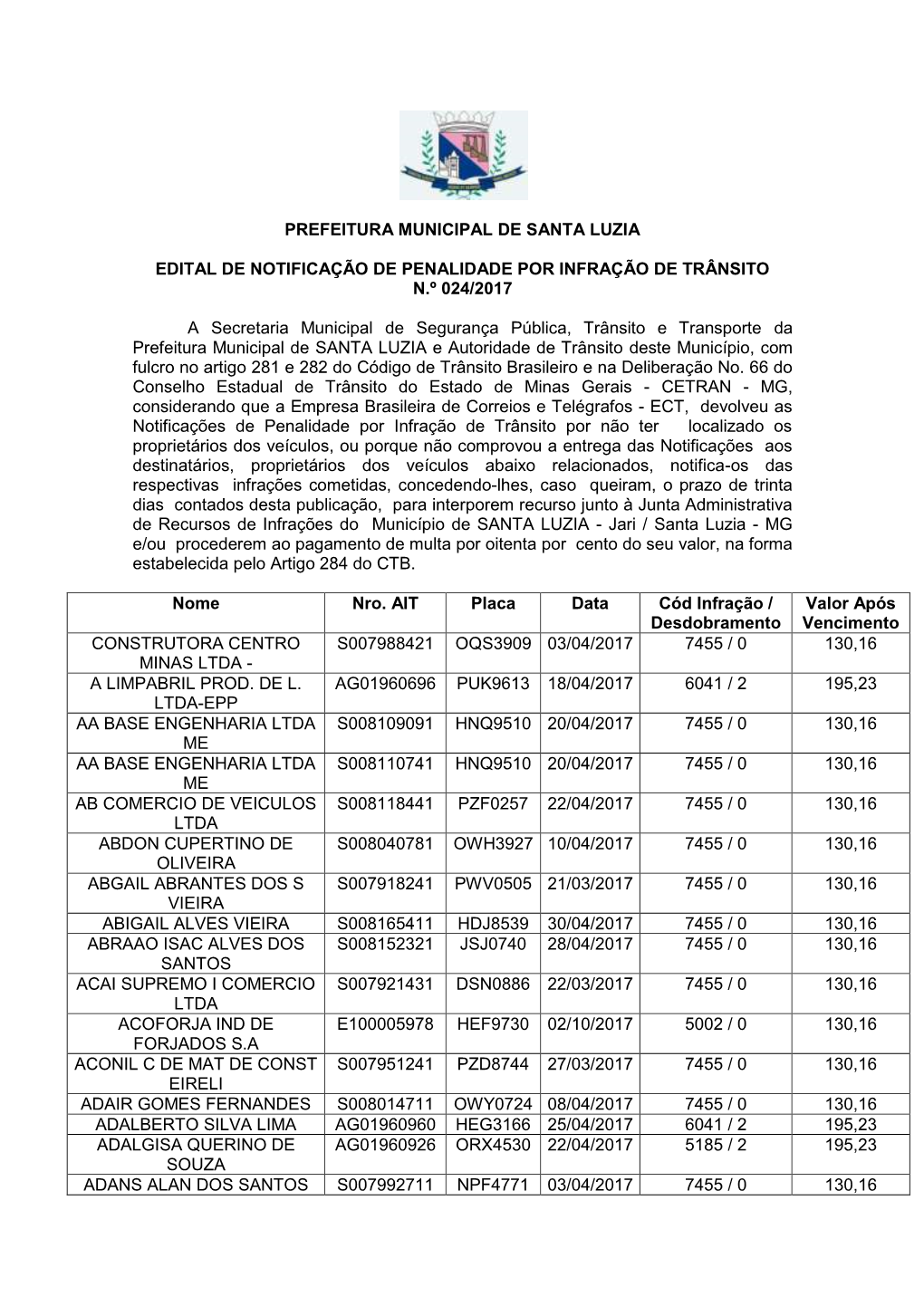 | Prefeitura Municipal De Santa Luzia