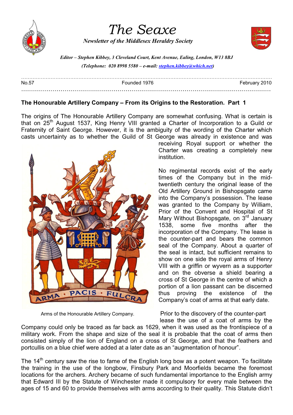 The Seaxe Newsletter of the Middlesex Heraldry Society