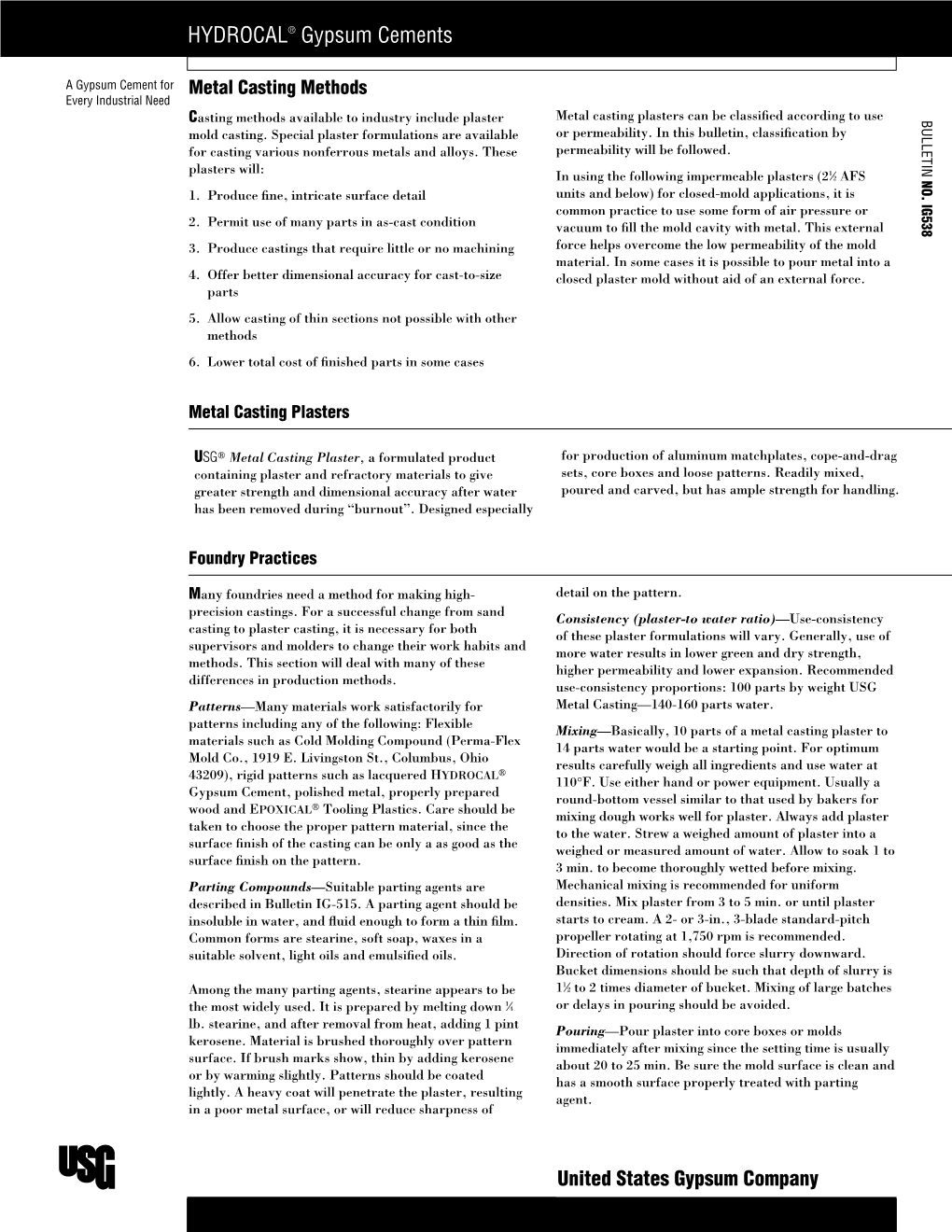 USG Hydrocal® Gypsum Cements Technical Guide (English)