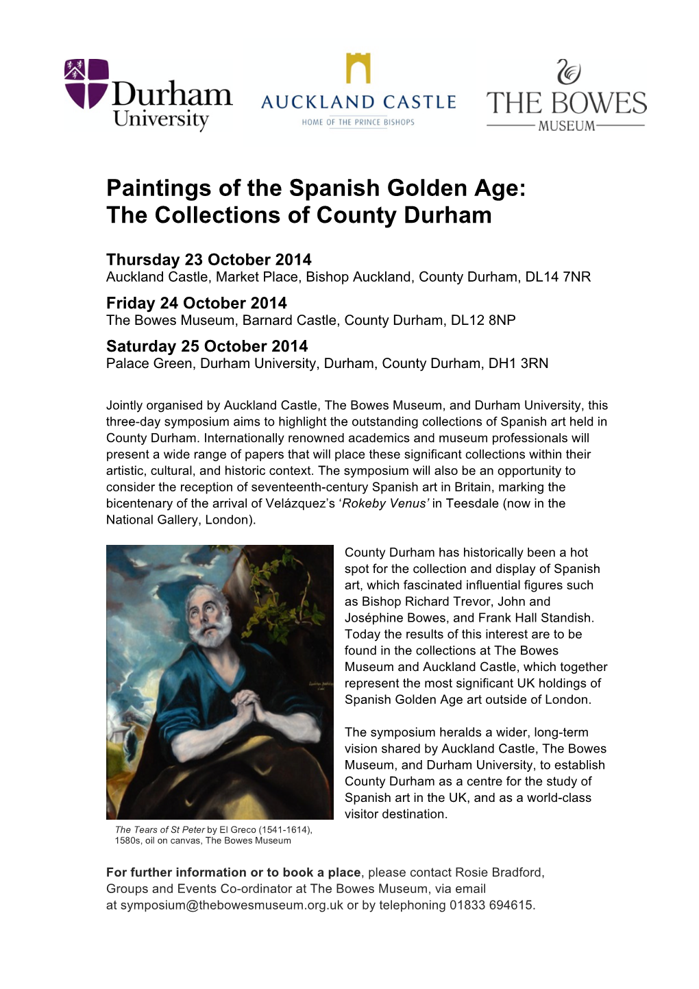 Spanish Art Symposium Programme – Co Durham