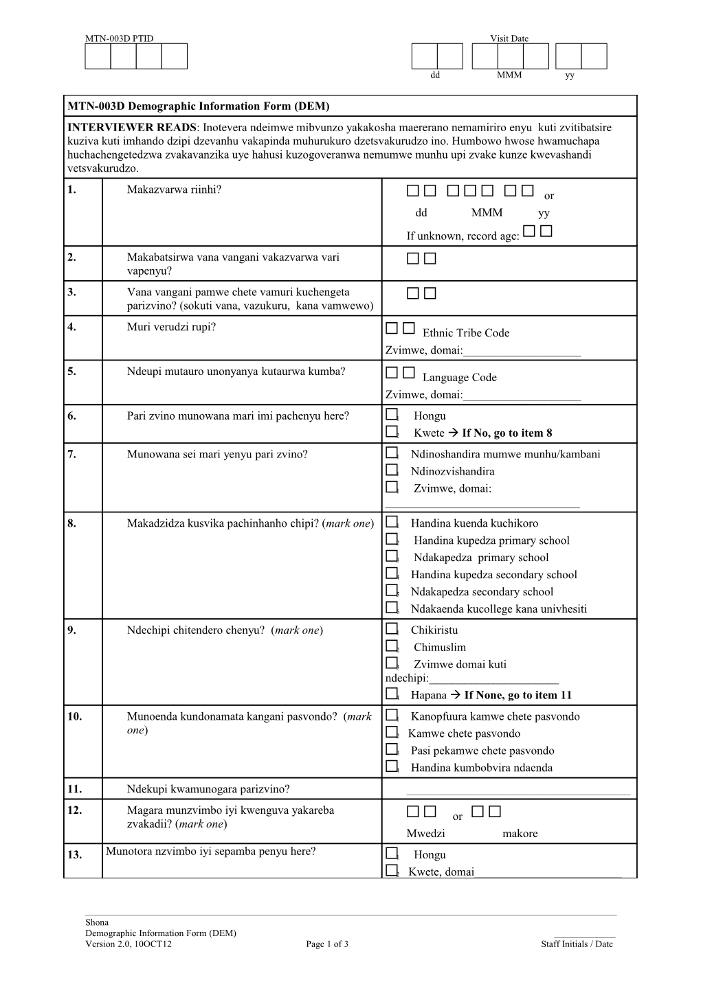 Participant Background Information