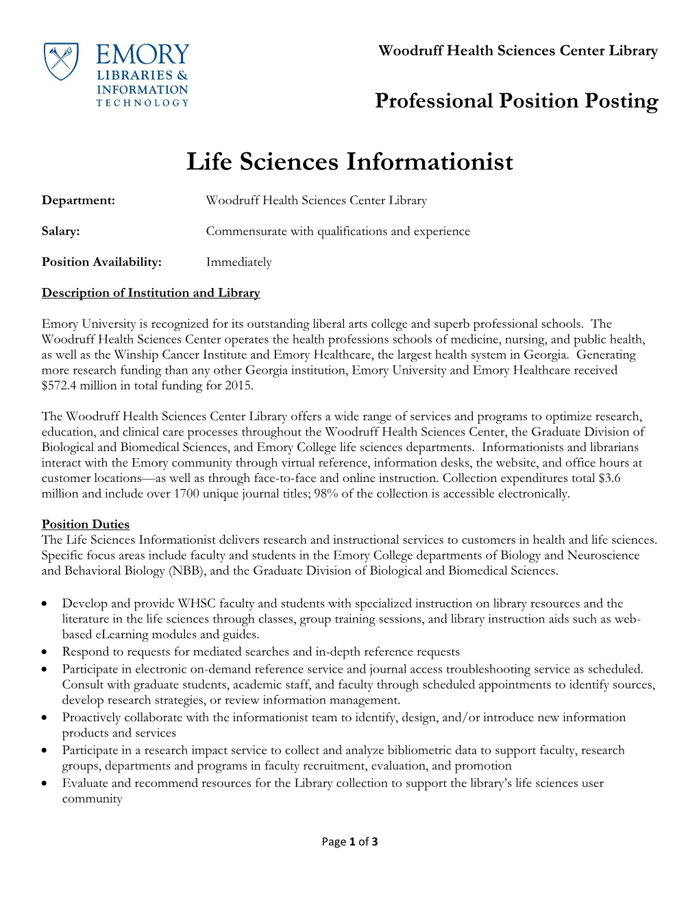 Life Sciences Informationist