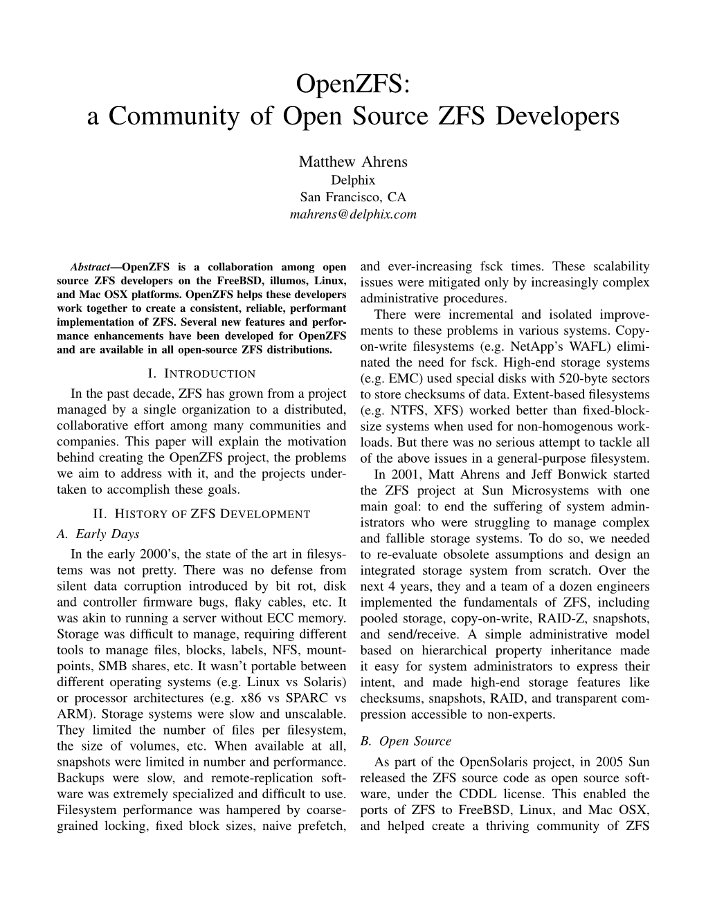 A Community of Open Source ZFS Developers