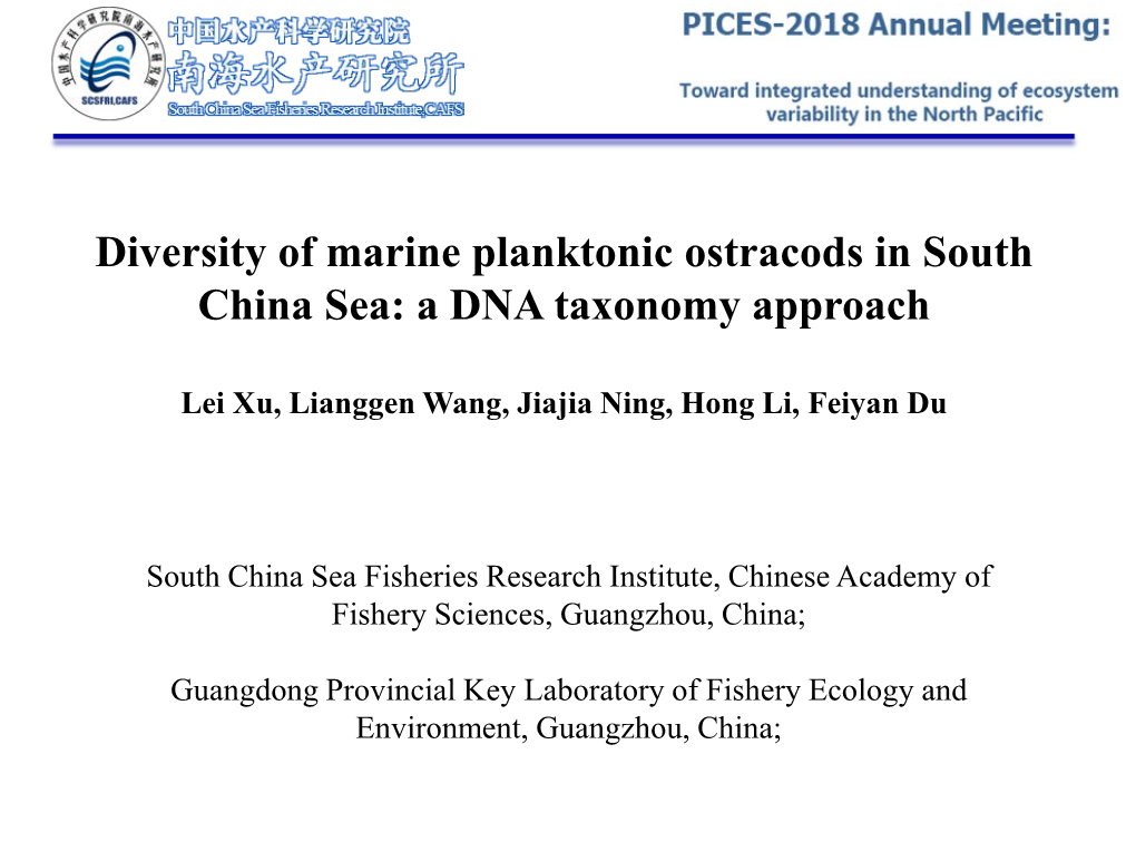 Diversity of Marine Planktonic Ostracods in South China Sea: a DNA Taxonomy Approach