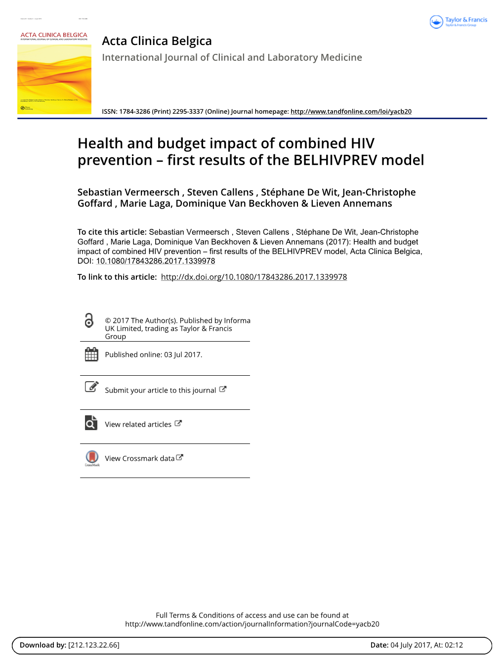 Health and Budget Impact of Combined HIV Prevention – First Results of the BELHIVPREV Model