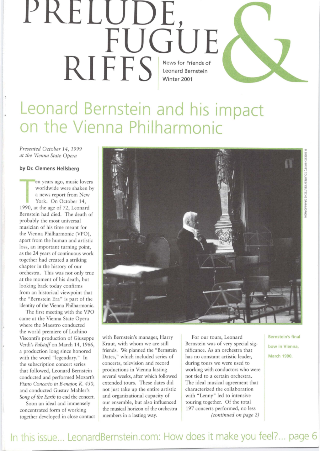 Winter 2001 Leonard Bernstein and His Impact on the Vienna Philharmonic