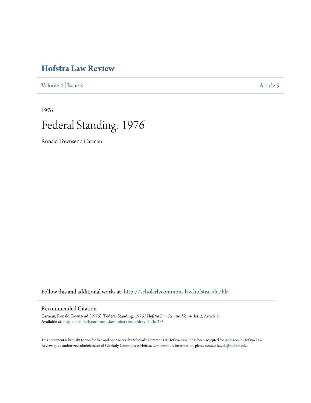 Federal Standing: 1976 Ronald Townsend Carman