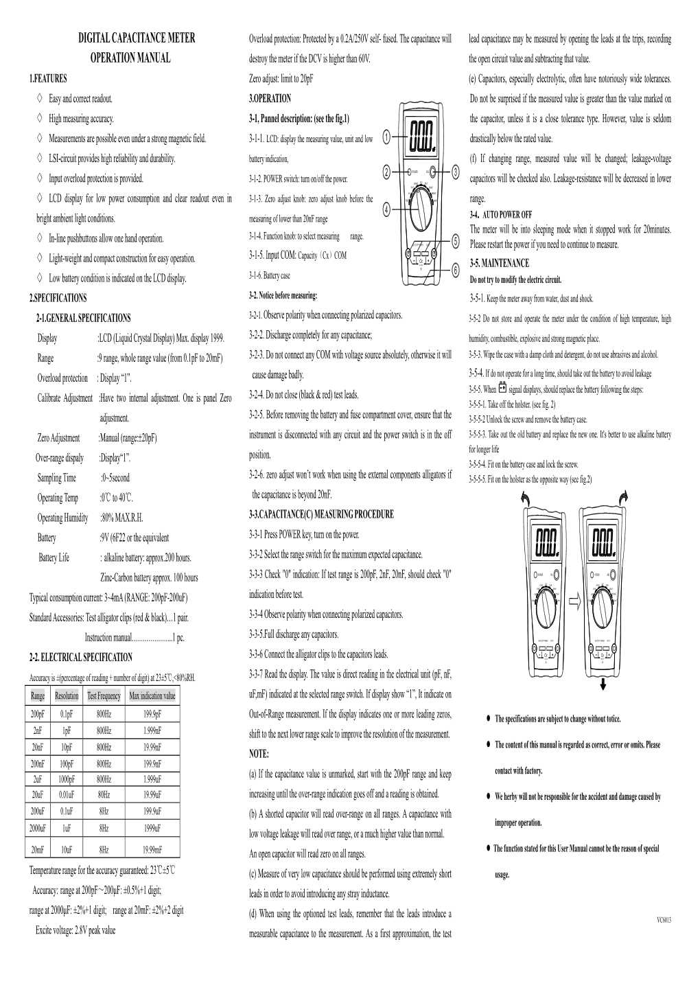 Digital Capacitance Meter Operation Manual