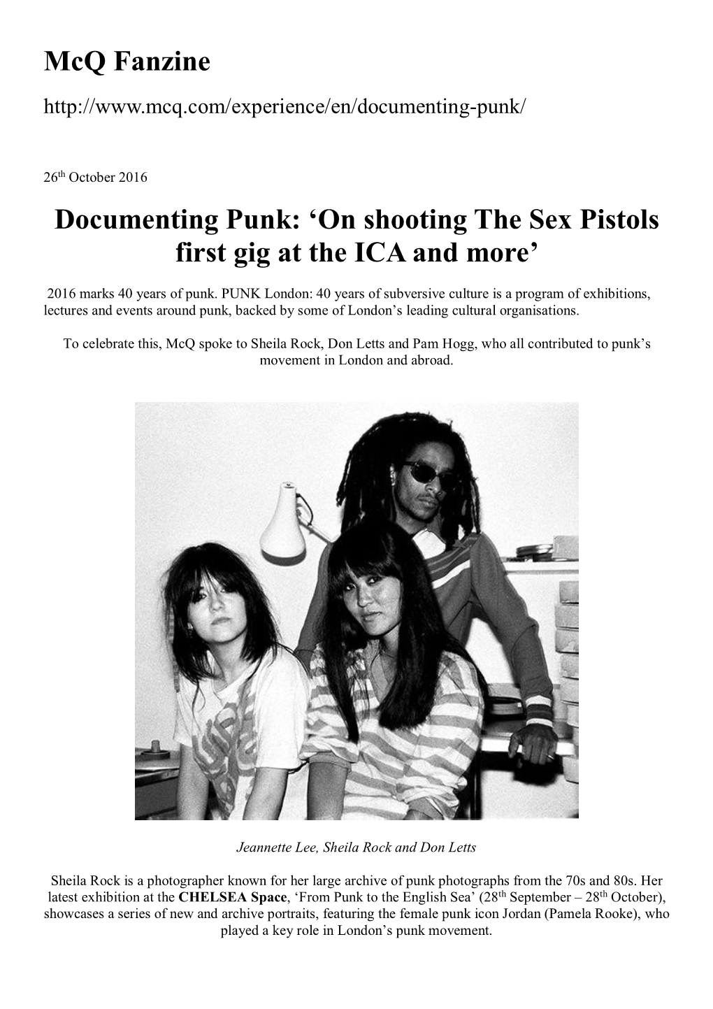 Mcq Fanzine Documenting Punk: 'On Shooting the Sex Pistols First Gig At