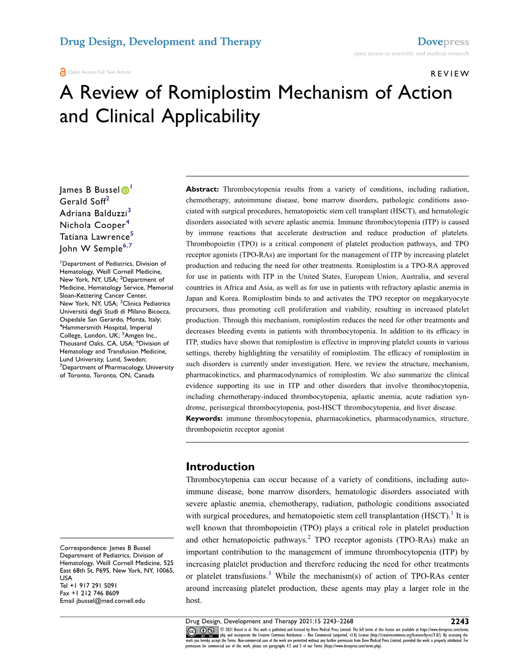 A Review of Romiplostim Mechanism of Action and Clinical Applicability