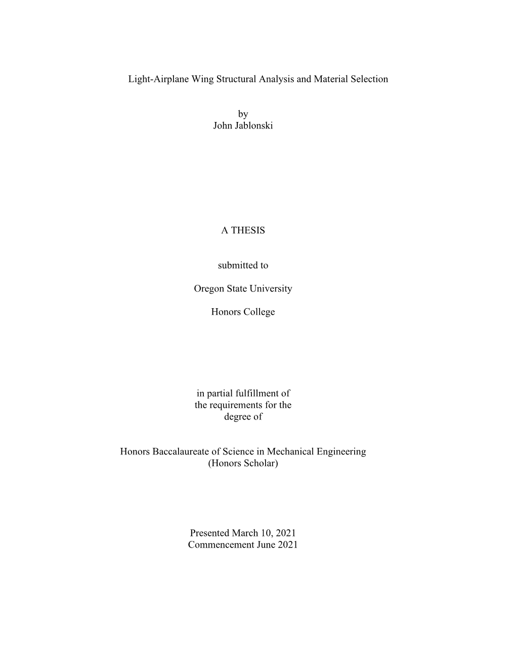 Light-Airplane Wing Structural Analysis and Material Selection By