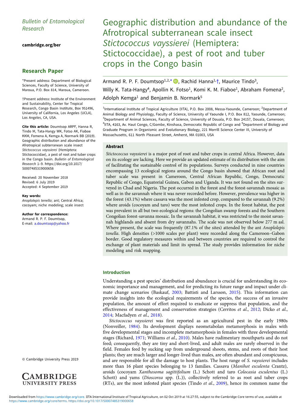 Geographic Distribution and Abundance of The