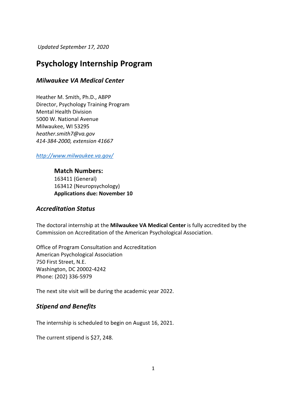 Psychology Internship Program