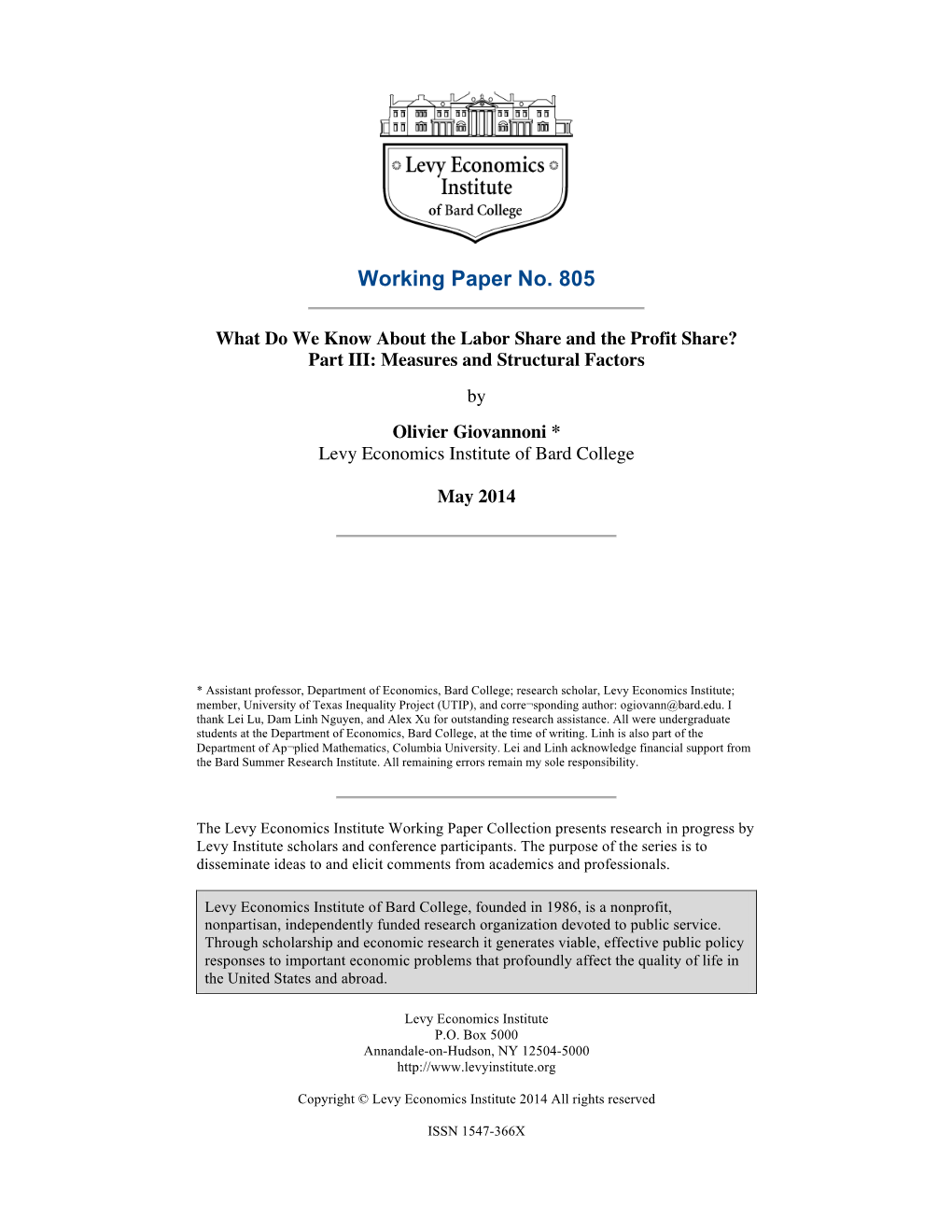 What Do We Know About the Labor Share and the Profit Share? Part III: Measures and Structural Factors