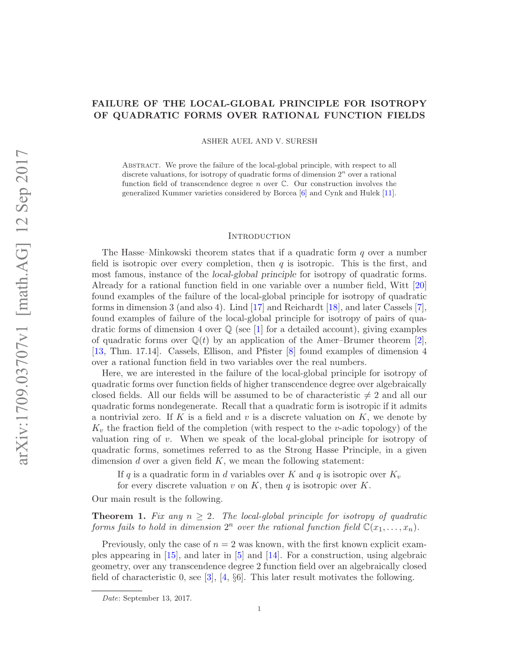 Failure of the Local-Global Principle for Isotropy of Quadratic Forms Over Surfaces, Oberwolfach Reports 10 (2013), Issue 2, Report 31, 1823–1825