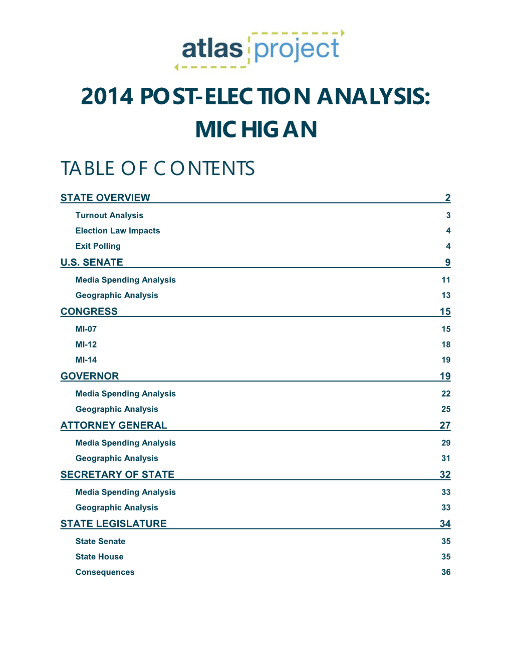 Michigan Table of Contents