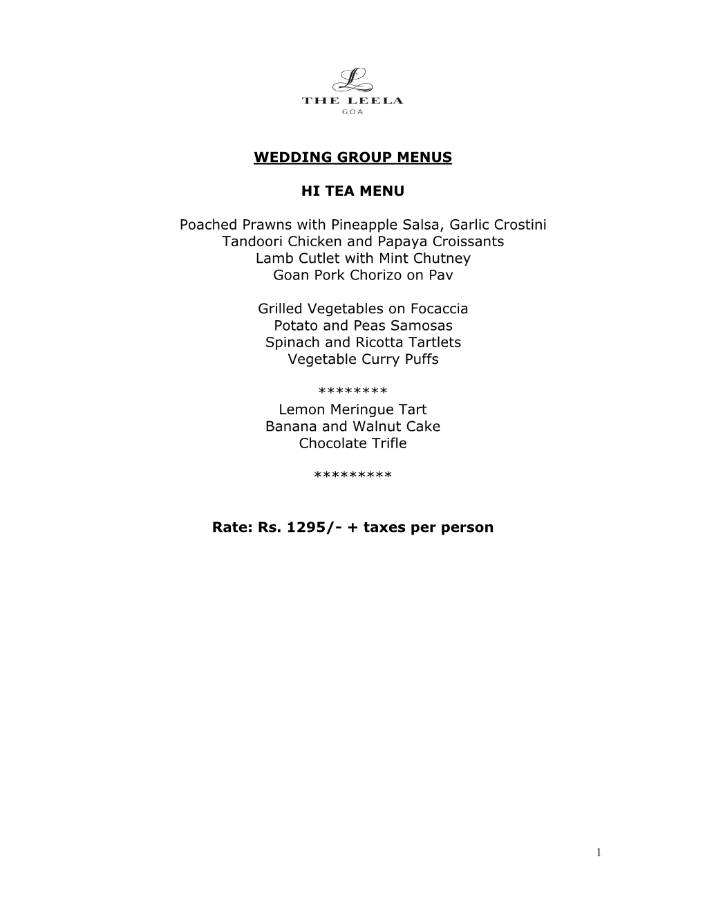 Wedding Group Menus