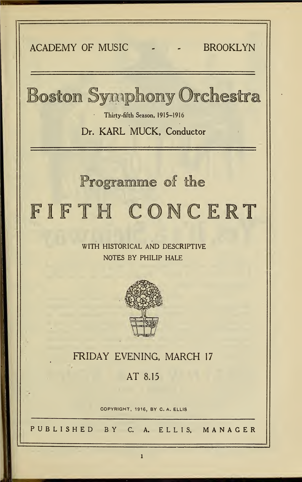 Boston Symphony Orchestra Concert Programs, Season 35,1915