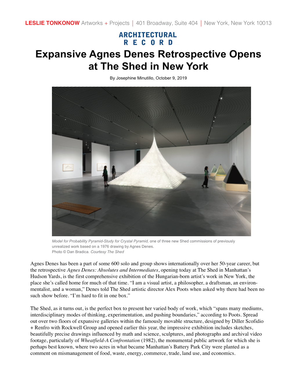 Expansive Agnes Denes Retrospective Opens at the Shed