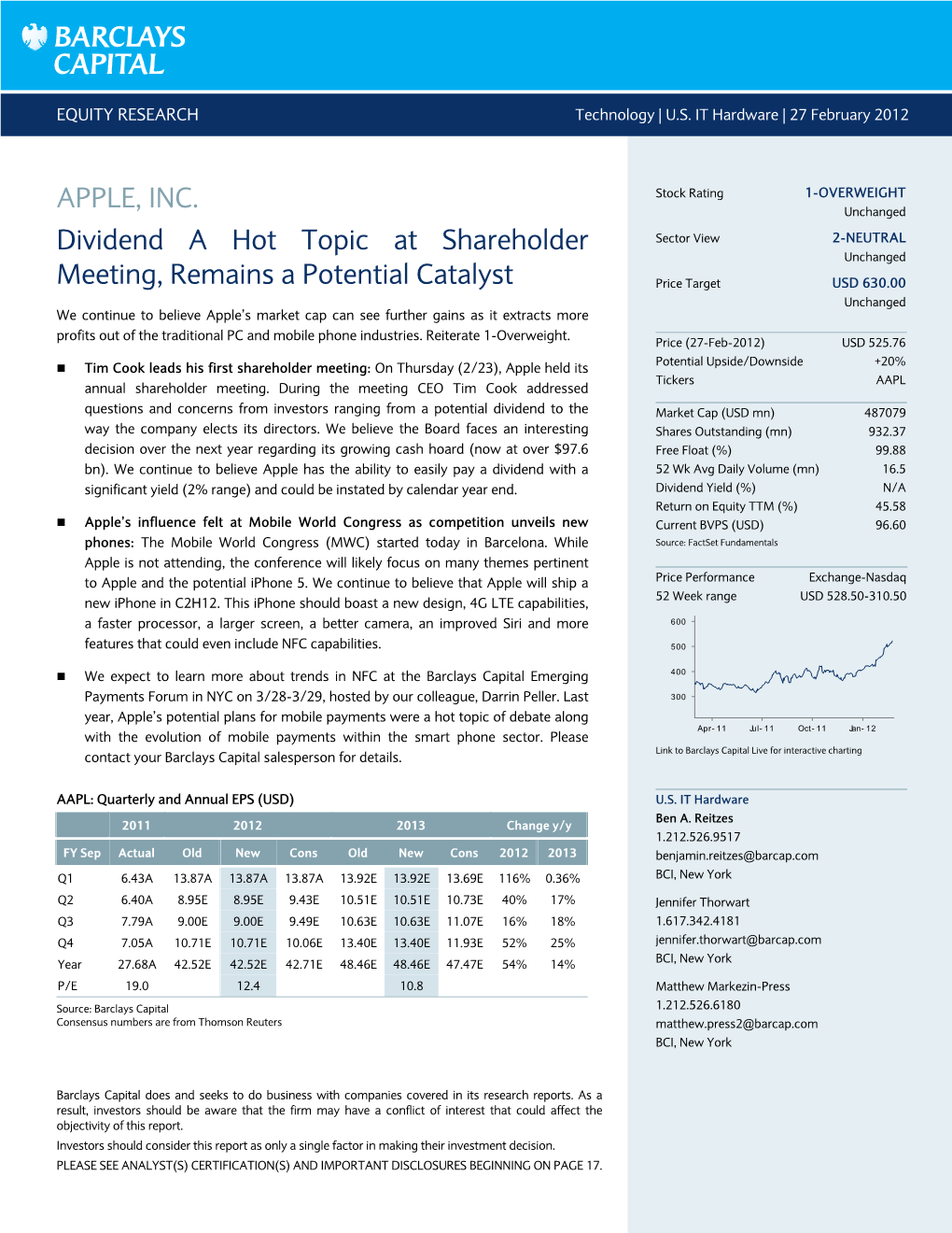Apple, Inc.: Dividend a Hot Topic at Shareholder Meeting, Remains
