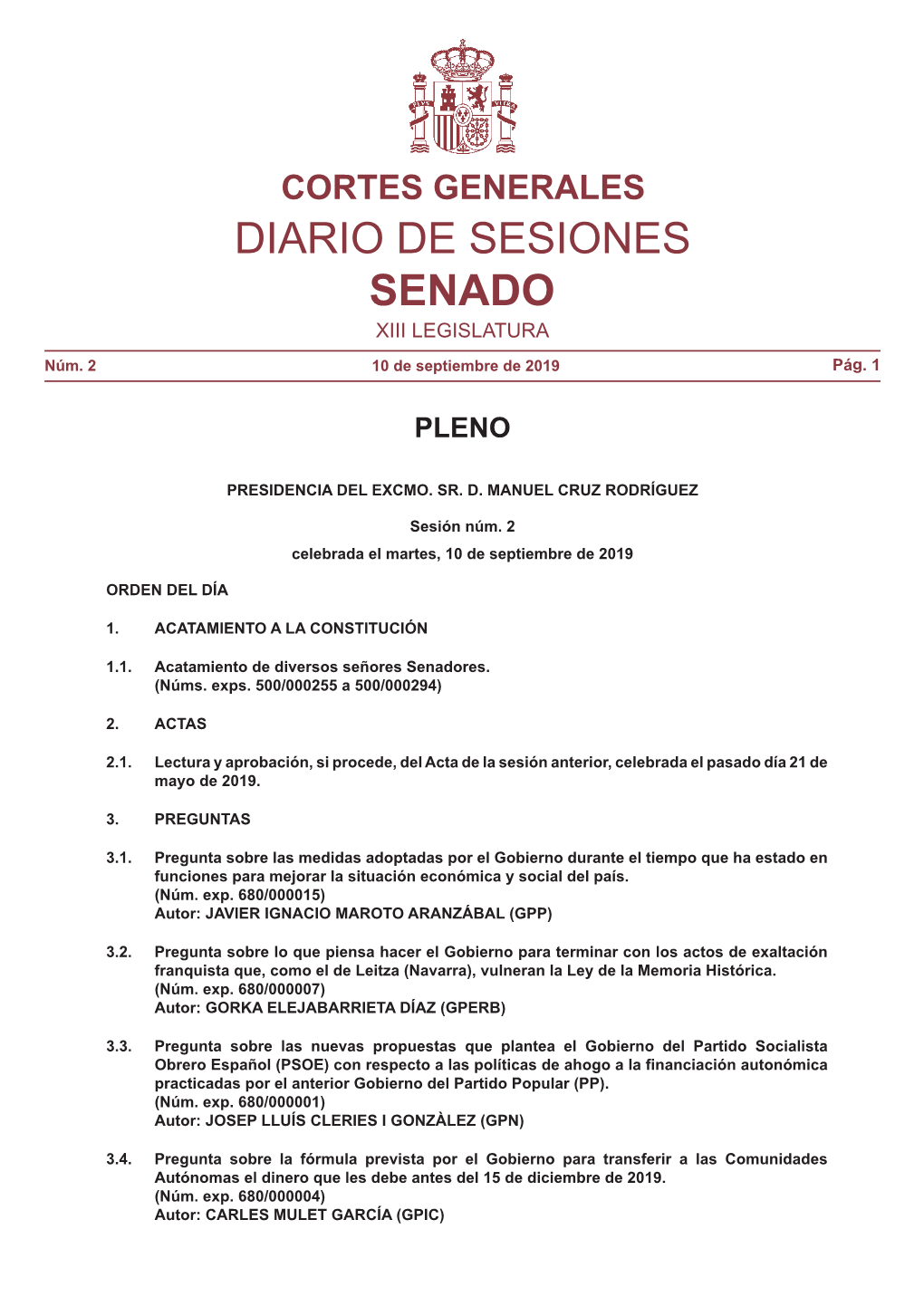 Diario De Sesiones De Pleno